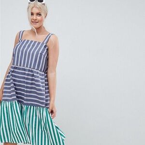 Stylish Striped Dress in Blue and Green